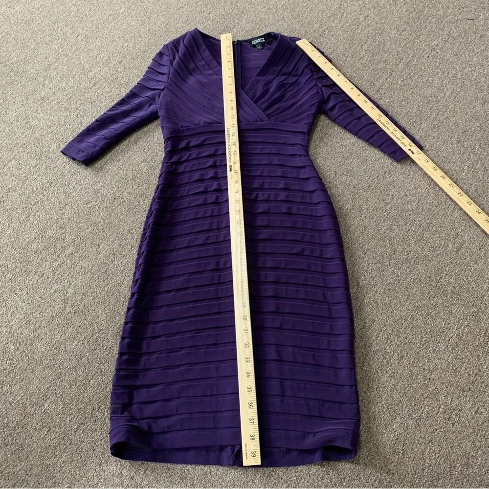 Adrianna‎ Papell Tiered V Neck Bodycon Formal Mini Dress Womens Size 4 Purple - Picture 4 of 8